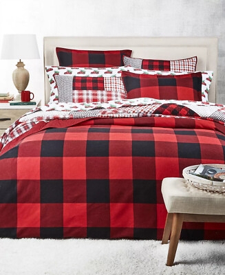 Holiday Buffalo Plaid Flannel Duvet Set, Red & Black