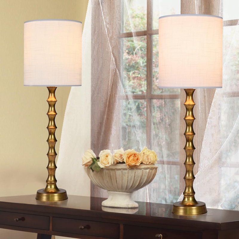 Hollywood Regency Lamps, Polished Bamboo Stem, Tapered Shades