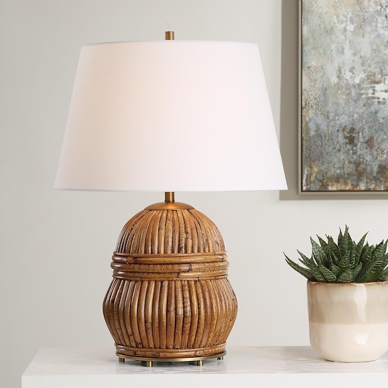 Honey Toned Organic Table Lamp with Woven Hourglass Base