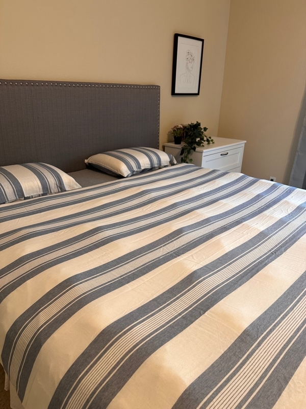 Horizontal Ribbed Duvet Cover Set Cream Flanged Shams Cotton