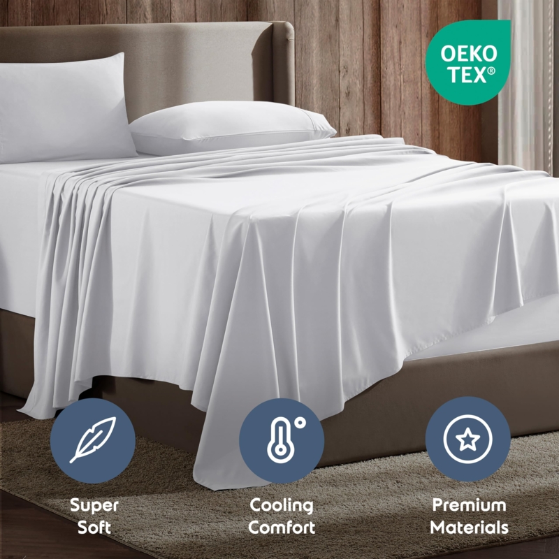 Hotel Style White Bed Sheet Set | Stacked, Breathable Four Piece Set
