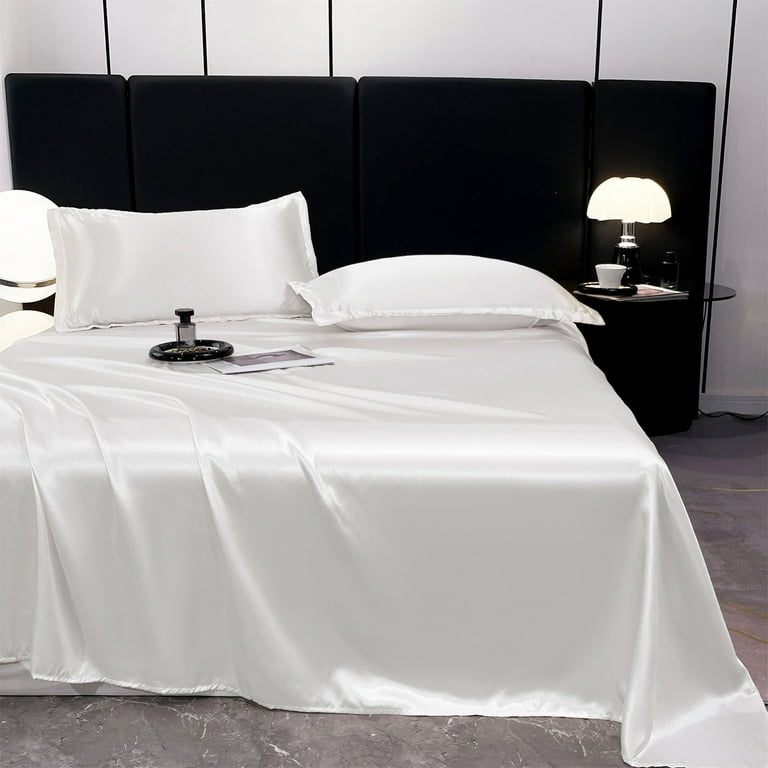 Ice Silk Bed Sheet Set, 3-Piece Pillow Case Bed Sheet, Satin Bed Sheets,  Soft Bedding Set, Breathable, Sleeping Silk Satin, Machine Washable for All  Seasons -