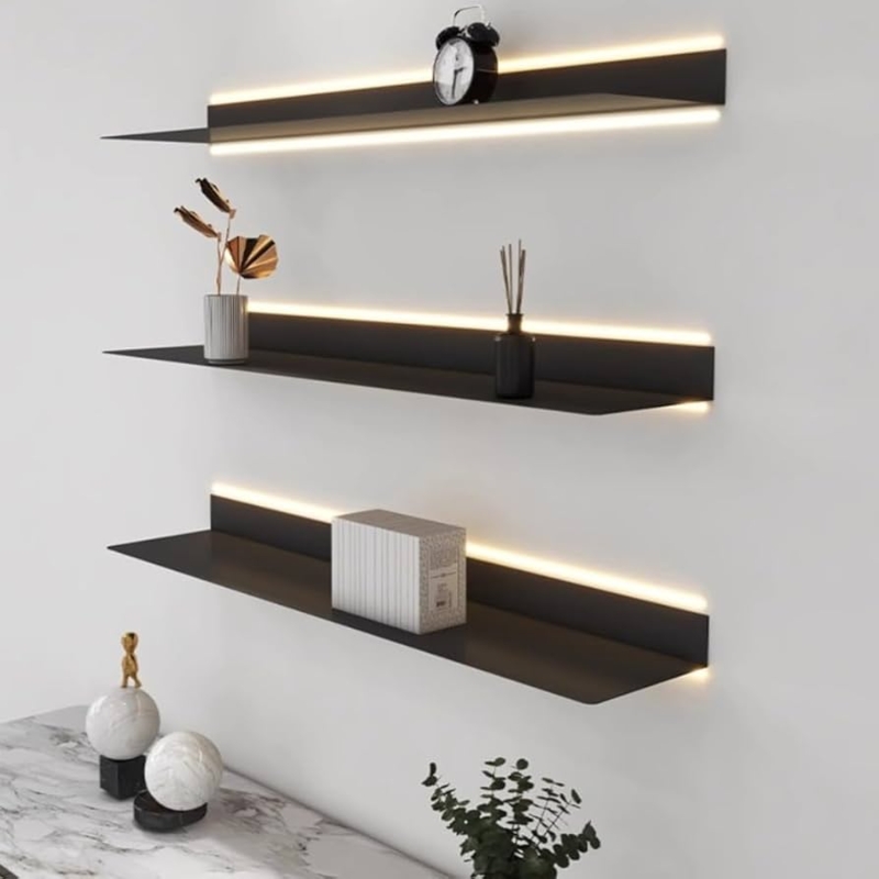 Illuminated Floating Shelf Set with Integrated LED Lighting