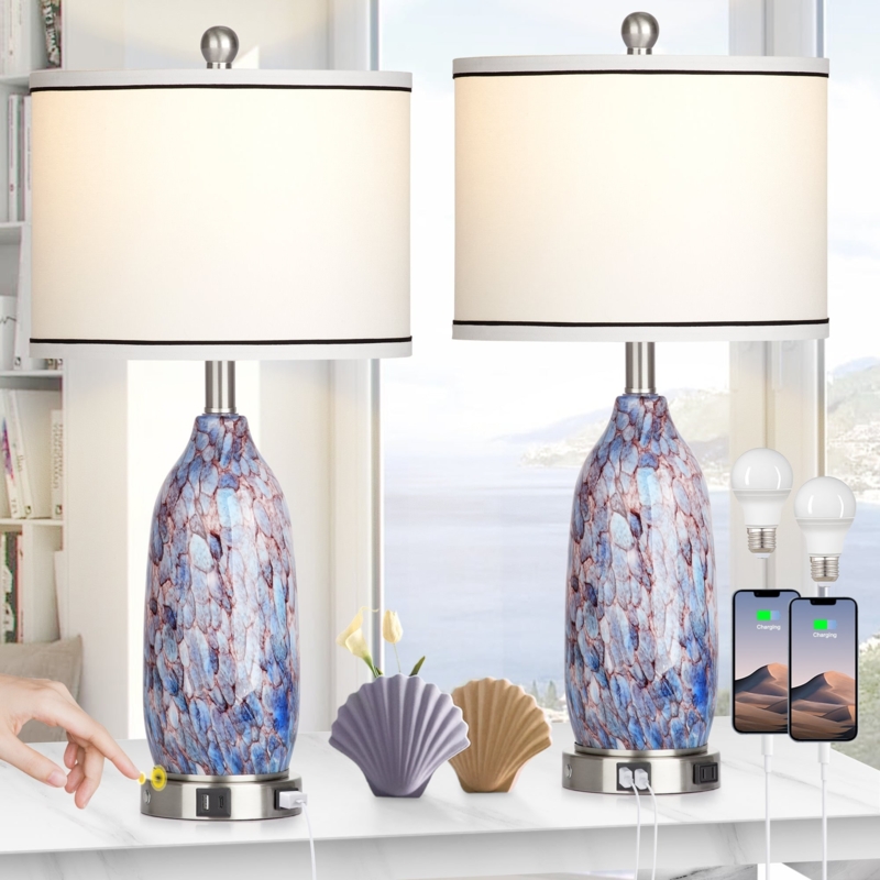 Indigo Table Lamps: Resin Teardrop Set with USB Ports