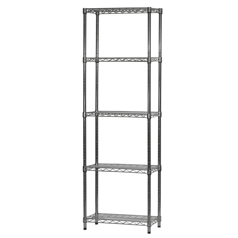 Industrial Chrome Wire Shelving Unit with Five-Tier Grid Construction