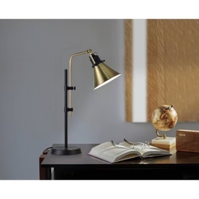 Industrial Desk Lamp Adjustable Arm Black Metal with Bronze Accents