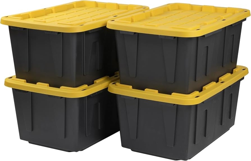 Industrial Heavy Duty Storage Bins with High Contrast Yellow Lids