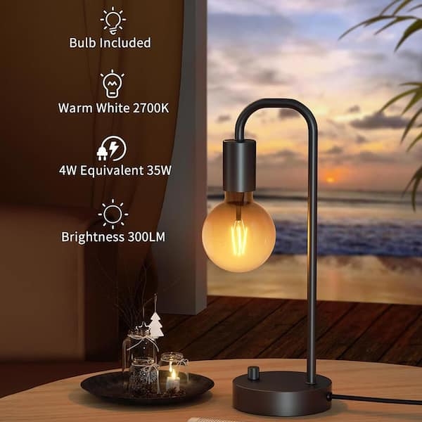 Industrial Lantern Table Lamp Metal Dimmable Vintage Edison Bulb