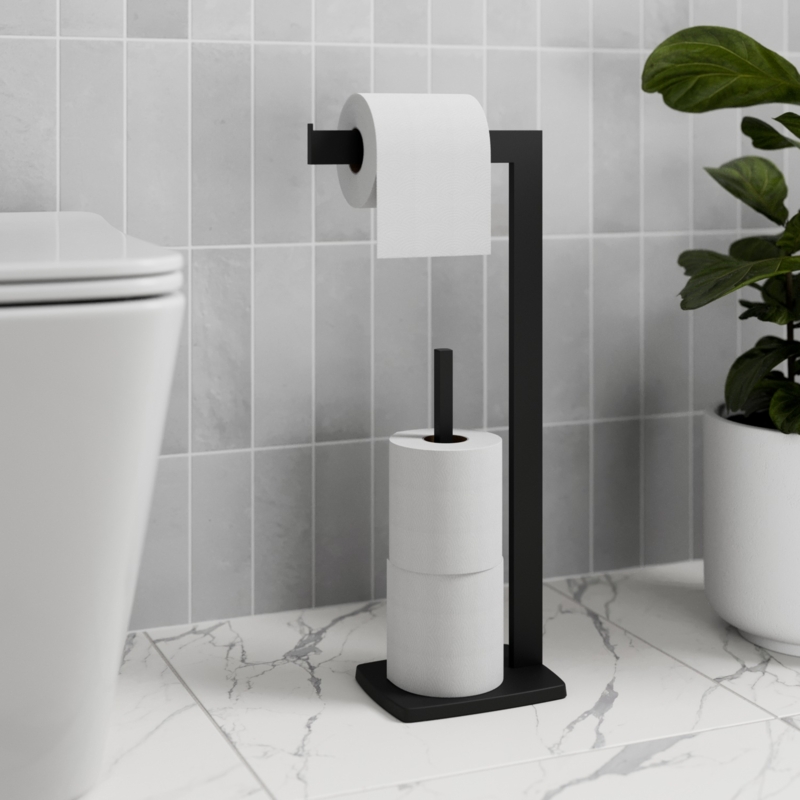 Industrial Modern Toilet Paper Holder Stand in Dark Matte Finish