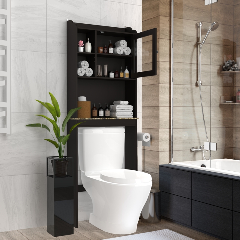 Industrial Over The Toilet Storage Cabinet featuring Mesh Door Panels.