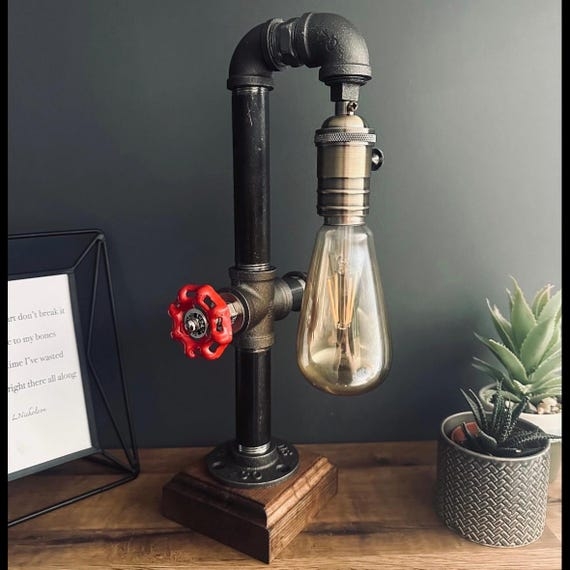 Industrial Steampunk Desk Lamp Pipe Pressure Gauge Watch Holder