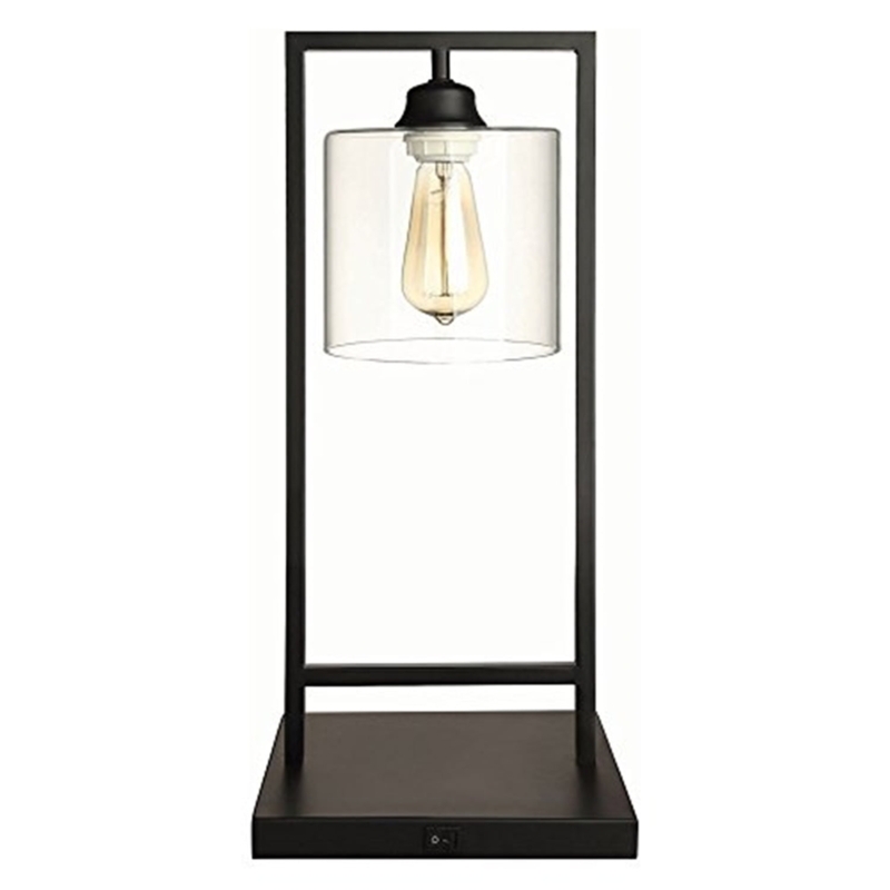Industrial Style Table Lamp with Wire Cage Shade and Glass Base