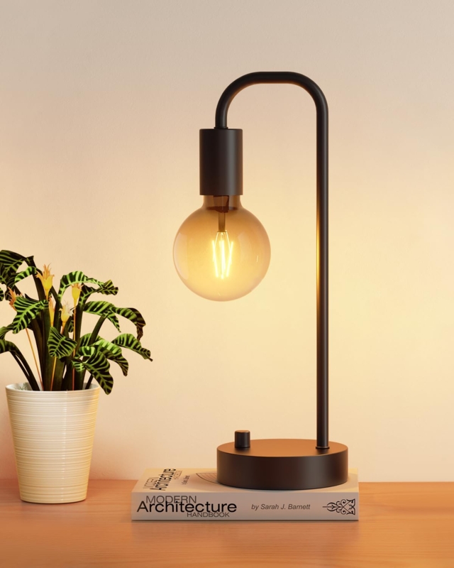Industrial Table Lamp Adjustable Shade Matte Black Metal Dimmable