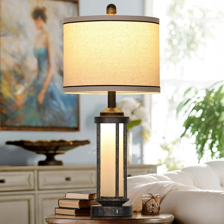 Industrial Table Lamp Set Dual Bulb Gold Open Frame Base
