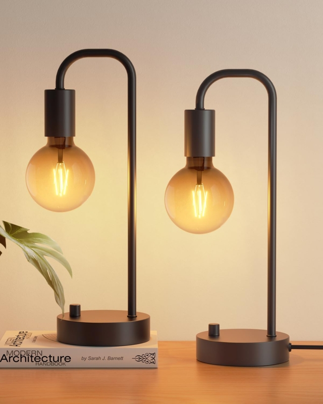 Industrial Table Lamp Set Gradient Bulb Matte Black Minimalist