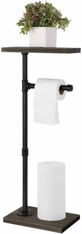 Industrial Toilet Paper Holder Integrated Shelf Metal Wall Mount