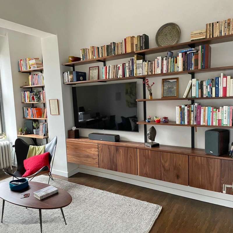 Industrial Wall Mounted Shelving System: Five-Tier Metal Tracks