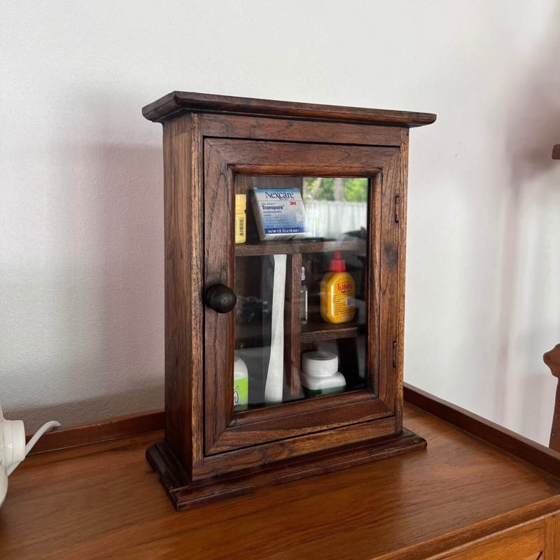 Integrated Towel Bar Medicine Cabinet in Wood Tone with Open Shelf