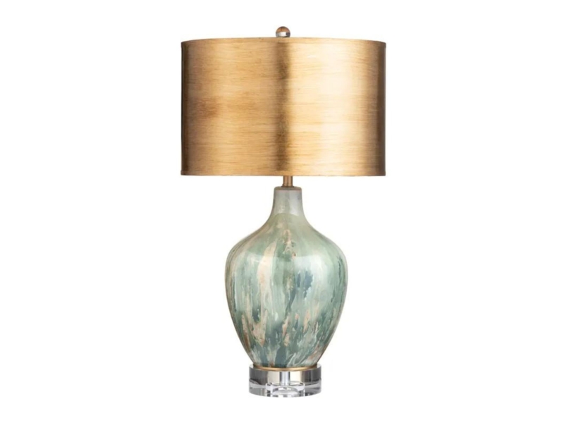 Iridescent Mercury Glass Table Lamp Green and Gold Mottled