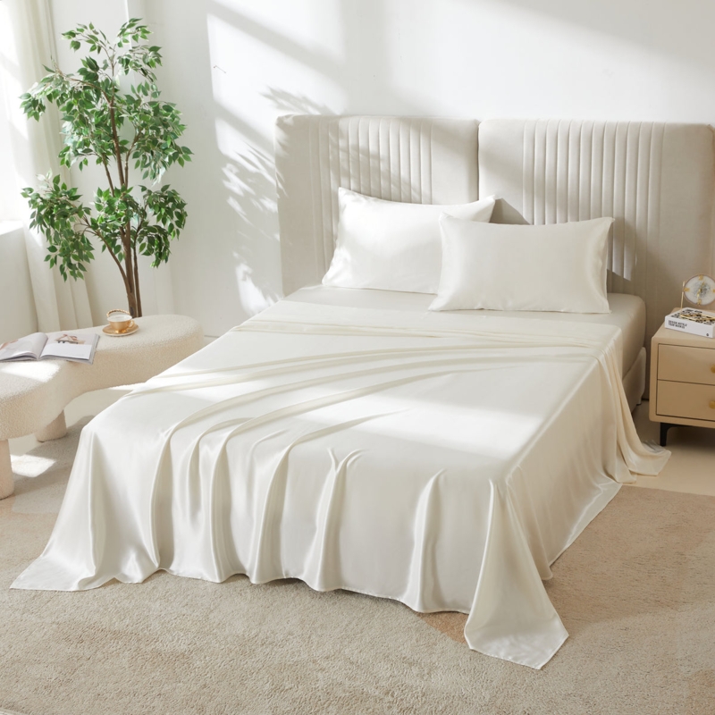 Ivory High Sheen Bed Sheet Set for Minimalist Monochromatic Bedroom