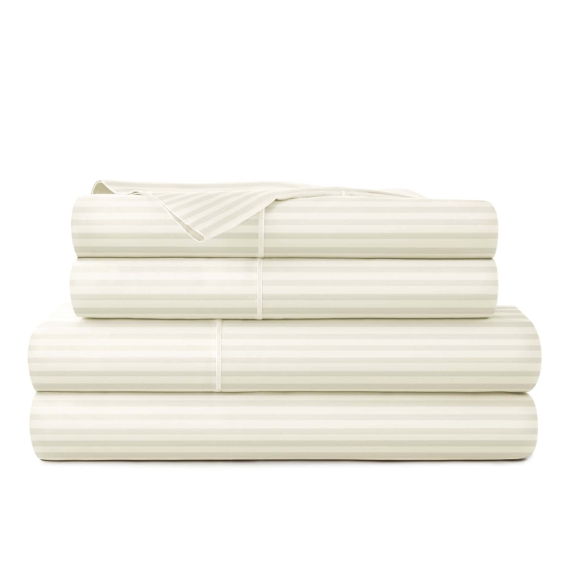 Ivory Sateen Sheet Set with Subtle Tonal Stripes for Serene Bedroom