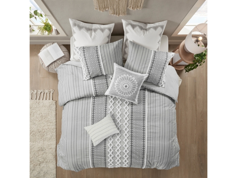 Ivory Tufted Geometric Duvet Cover Set Teal Global Print Accents