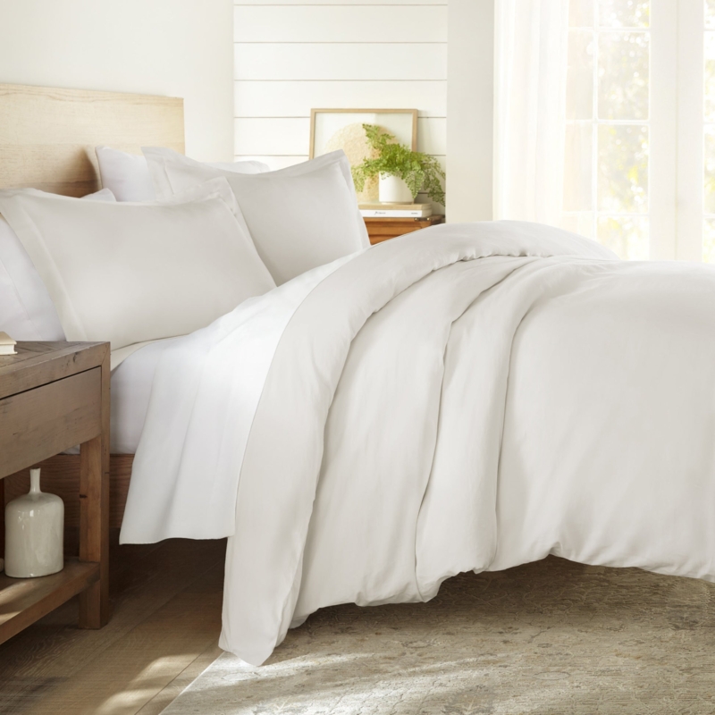 Ivory Waffle Weave Duvet Cover Set Button Closure Textured Bedding