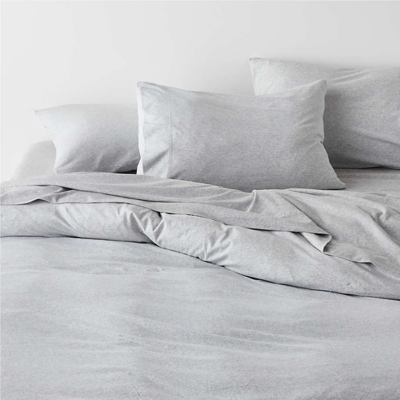 Jersey Knit Duvet Cover Light Grey Heathered Cotton Cozy Bedding