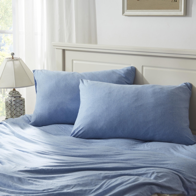 Jersey Knit Pillowcase Set: Navy and Beige, Soft T-Shirt Fabric