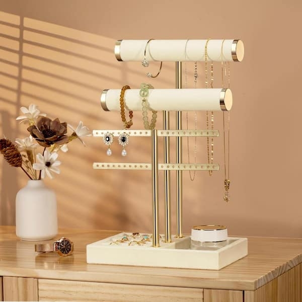 Jewelry Organizer Stand Tiered Metal with Integrated Tray Base