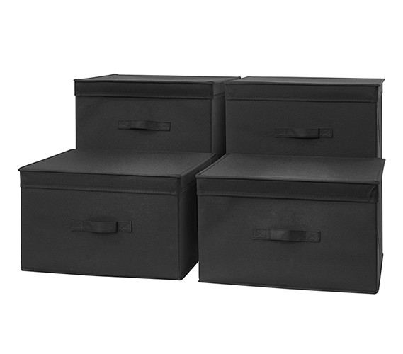 Jumbo Black Fabric Storage Boxes with Grommet Handles for Dorm Rooms