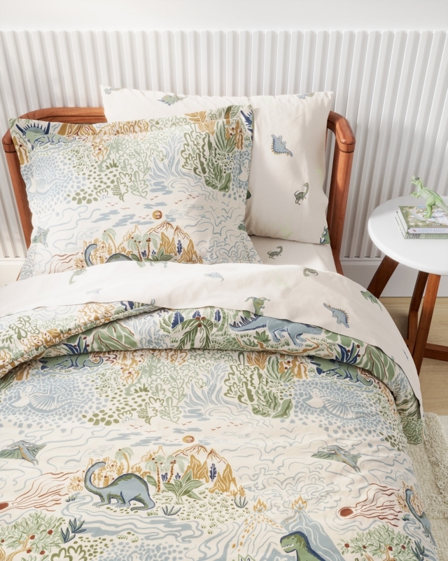 Kids Duvet Cover Set Dinosaur Print Sage Green Whimsical Nursery