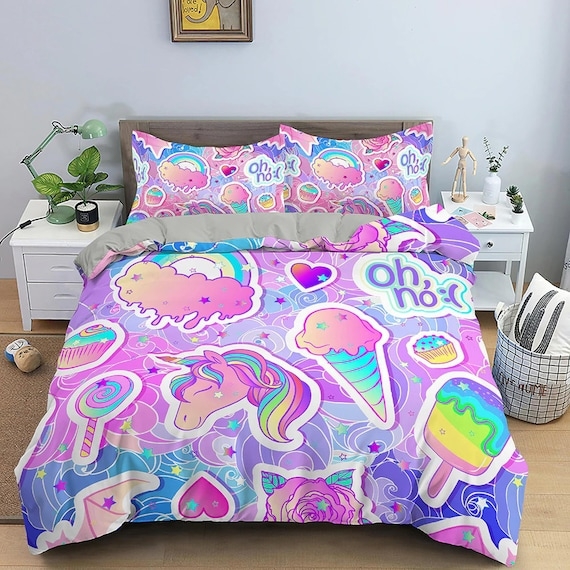 Kids Duvet Cover Set Pastel Rainbow Palette Colorful Toddler Bedding
