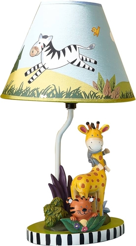 Kids Table Lamp: Sculpted Animal Base, Zebra Print Shade, Safari Theme.