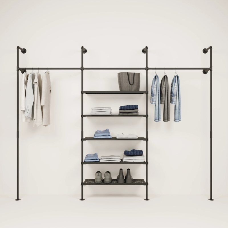 KIM 3 METAL  5 shelves | Metal wall shelf with clothes rail