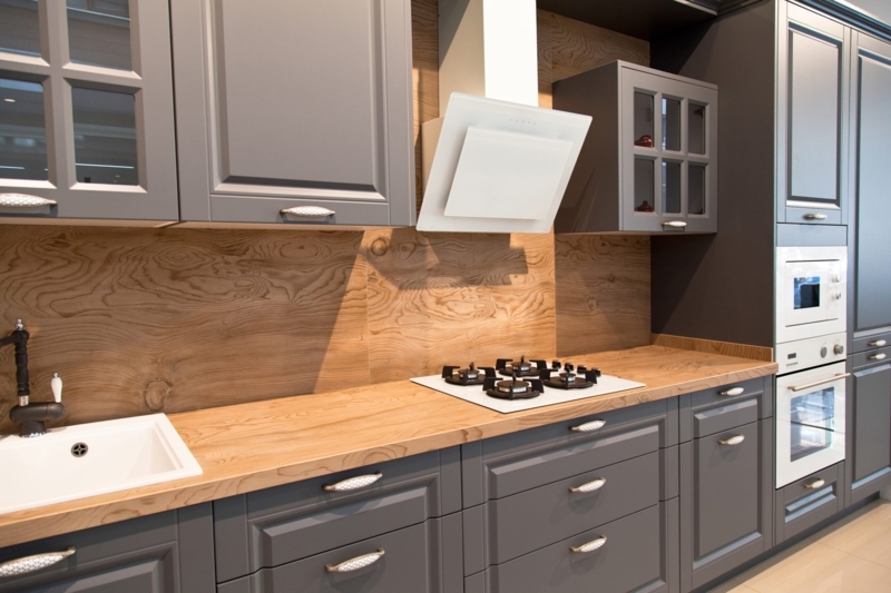 Kitchen Cabinetry Bridge Faucet Brushed Brass Hardware Grey Shaker