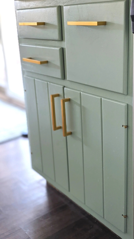 Kitchen Cabinetry Sage Green Brass Hardware Subway Tile Transitional
