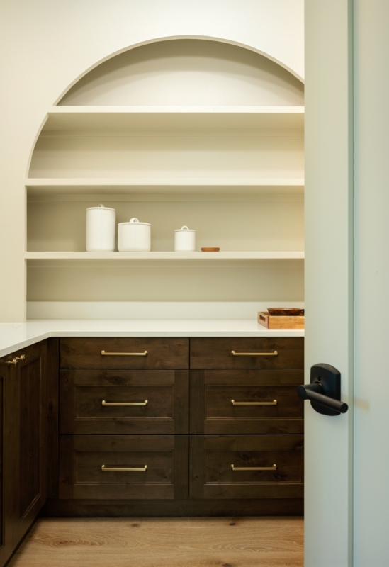 Kitchen Cabinets: Earthy Brown Cabinet Design with Vertical Backsplash.