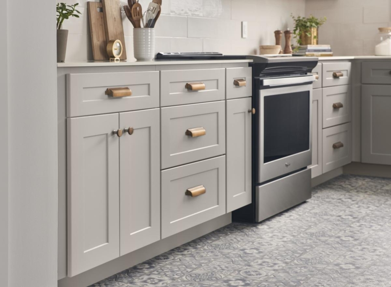 Kitchen Cabinets Pewter Grey Finish Shaker Style Slim Metal Pulls