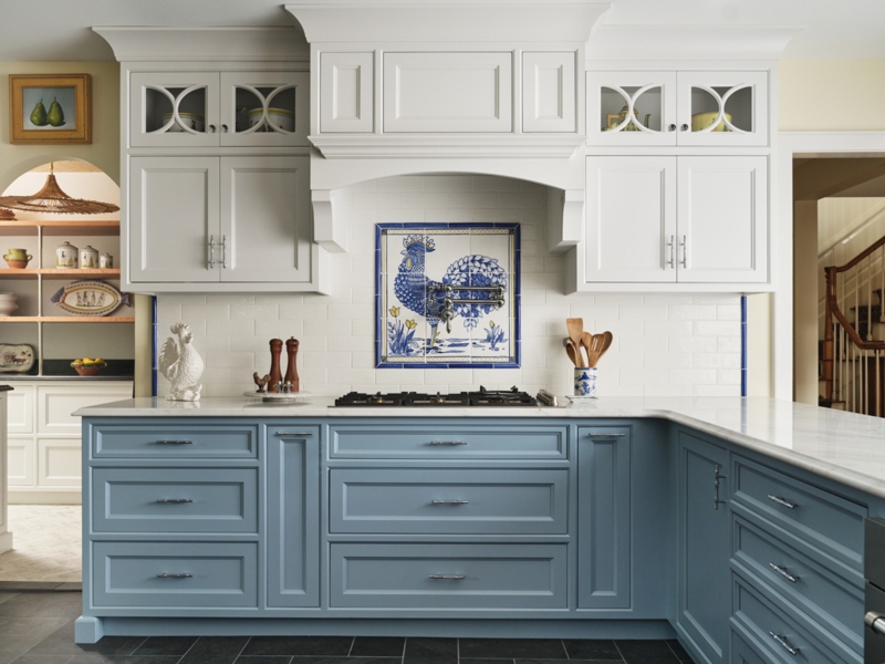 Kitchen Island French Country Slate Blue with Stone Top