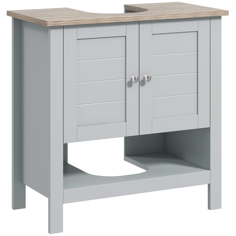 Kleankin Under Sink Bathroom Cabinet Vanity Unit, Adjustable Shelf, Pedestal Design - Gray