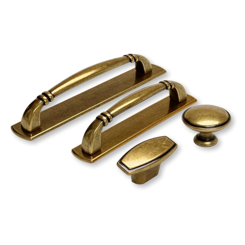 Knurled Antique Brass Drawer Pull with Rectangular Backplate