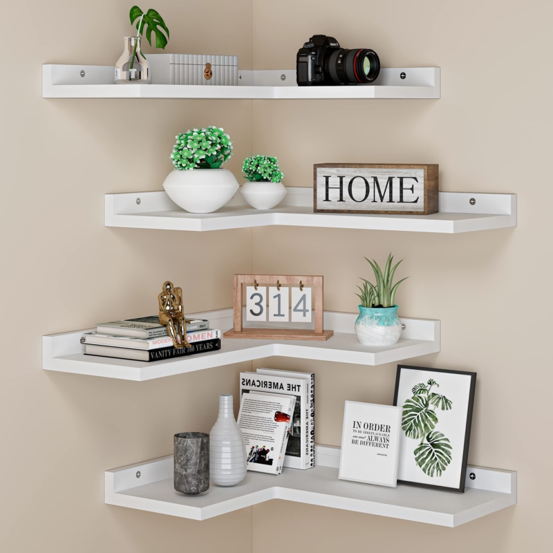L-Shaped Floating Corner Shelves Four Tier Set Scandinavian Wall Decor
