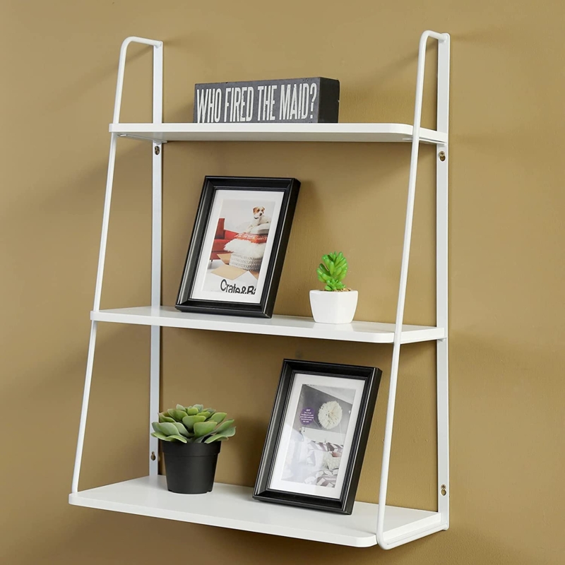Ladder Shelf Wall Mounted Display Smooth White Finish Modern Minimalist