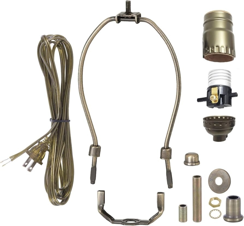 Lamp Assembly Kit Antique Brass Finish with Harp for Vintage Restoration