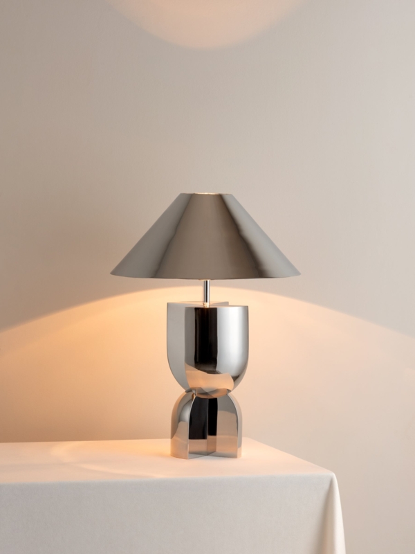 Lamp Base Minimalist Arched Arm Polished Metal Exposed Socket