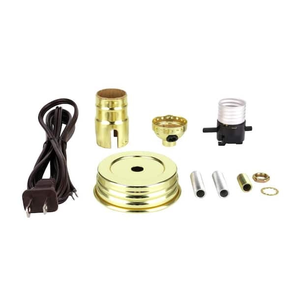 Lamp Kit Mason Jar Adapter Lid with Brass Socket and Brown Cord