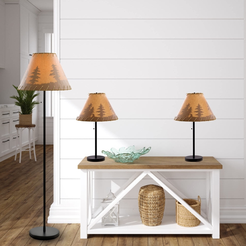 Lamp Set Lodge Style Matching Floor and Table Lamps with Antler Base