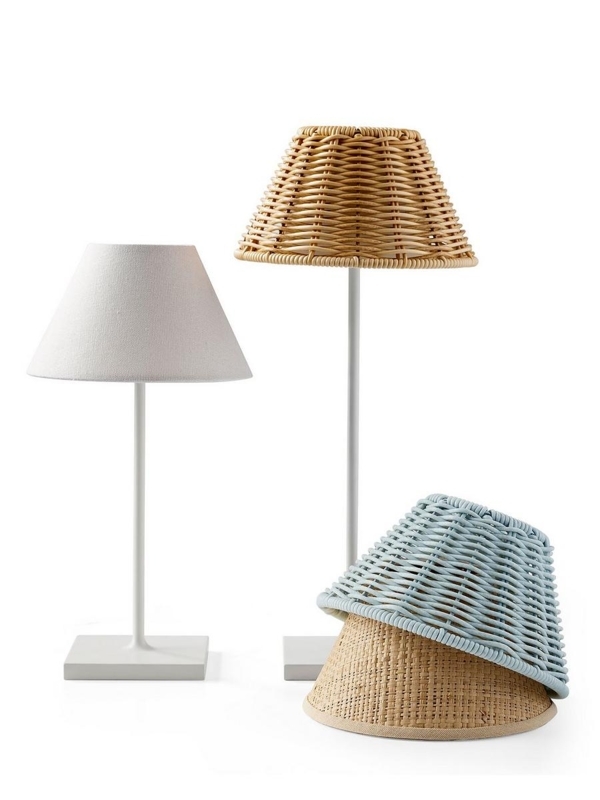 Lamp Shade Covers Woven Rattan Blue Block Print Portable Coastal