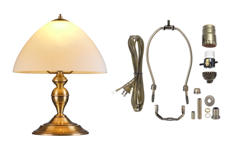 Lamp Wiring Kit with 7-Inch Harp, Antique Brass Finish for DIY Repair